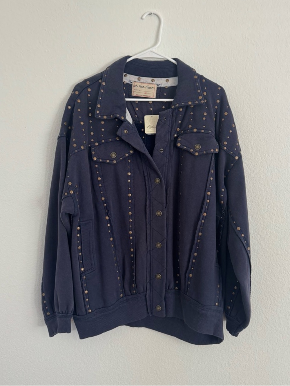 REVOLVE // Free People Navy Studded Bomber Style Jacket